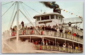 Cincinnati Ohio~Steamer Riverboat Delta Queen~People~Pennants~1971 Postcard