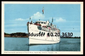 h3948 - NORTH BAY Ontario Postcard 1940s Steamer CHIEF COMMANDA on French River