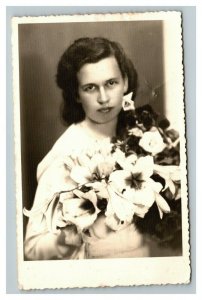 Vintage 1940 RPPC Postcard - Named Woman Portrait Wedding Flowers