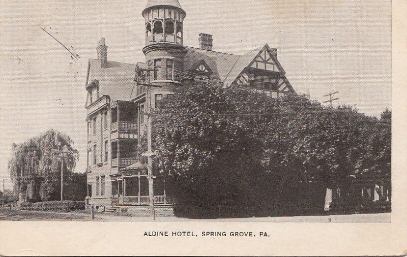 Postcard Aldine Hotel Spring Grove PA