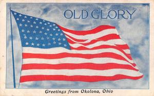 Okolona Ohio Greetings From Old Glory on flagpole antique pc Z454689