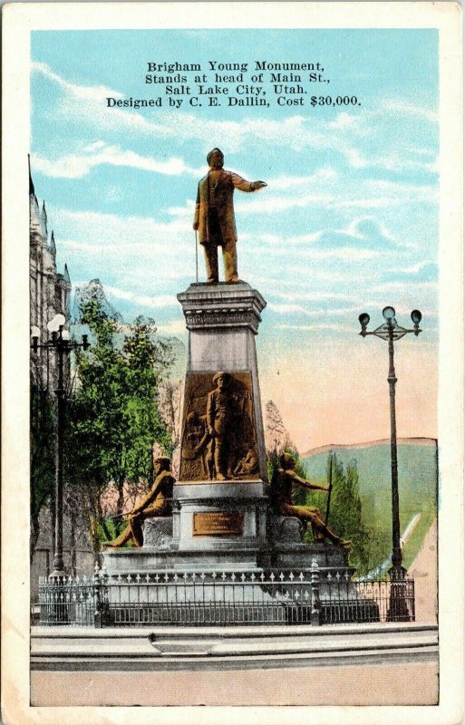 Brigham Young Monument Statue Salt Lake City Utah UT WB Postcard VTG UNP Unused 