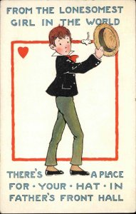 Whitney Little Boy with Boater Hat Valentine Vintage Postcard