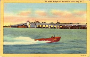 Ocean City, NJ New Jersey  9TH STREET BRIDGE~BOULEVARD Speed Boat  1947 Postcard