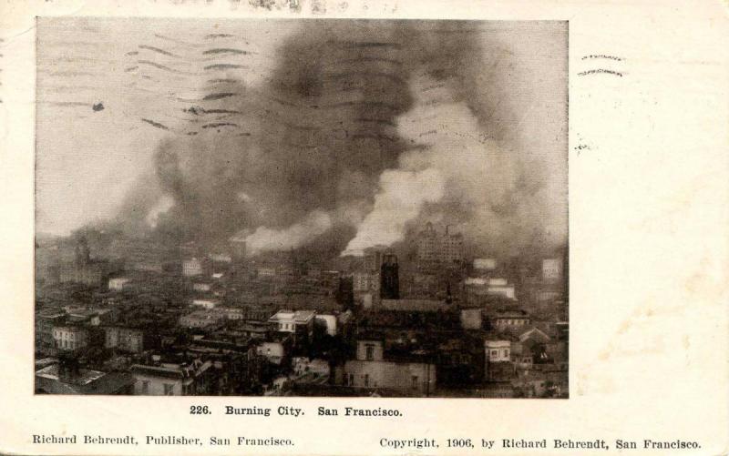 CA - San Francisco. April 1906 Earthquake & Fire. Bird's Eye View of Burning ...