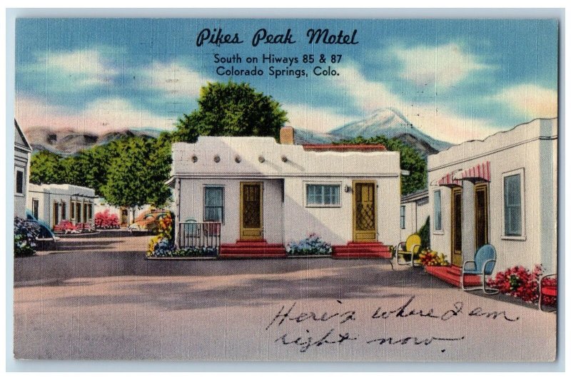 Colorado Springs Colorado CO Postcard Pikes Peak Motel Exterior Roadside 1952