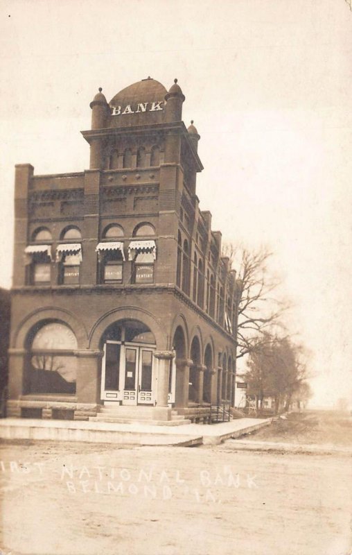 RPPC FIRST NATIONAL BANK BELMOND IOWA REAL PHOTO POSTCARD (c.1910)