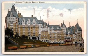 1920's Chateau Frontenac Quebec Canada Benches Stairway In Front Postcard