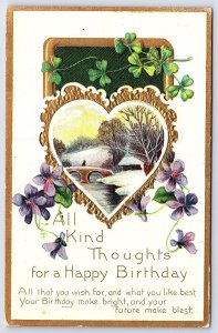 All Kind Thoughts For A Happy Birthday Wishes Snowy River Heart Framed Postcard