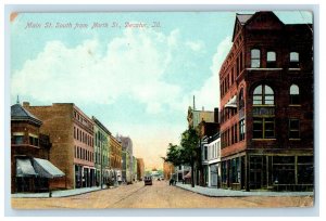 1911 Main Street South From North St. Trolley Decatur Illinois IL Postcard 