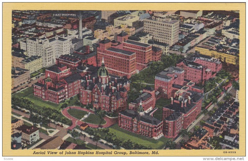 BALTIMORE, Maryland, 1930-1940's; Sinai Hospital, Aerial View Of Johns Hopkin...