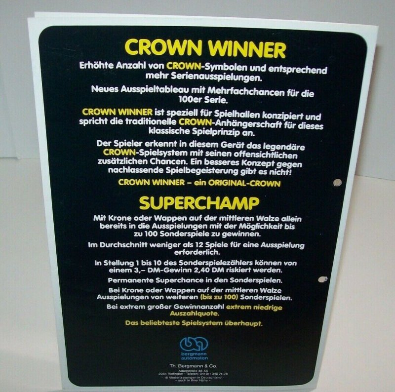 Crown Winner Super Champ FLYER Bergmann Original Slot Machine German Text 