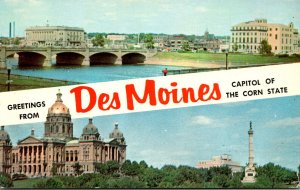 Iowa Des Moines Greetings From The Capitol Of The Corn State 1957