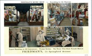 NEWARK, NJ New Jersey FRIEDMAN'S MUSIC SHOP Interior c1930s Advertising Postcard