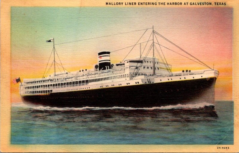 Texas Galveston Palatial Mallory Line Passenger Ship Entering Harbor Curteich