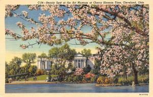 CLEVELAND, OH Ohio  ART MUSEUM & CHERRY BLOSSOM TREES   c1940's Linen Postcard 