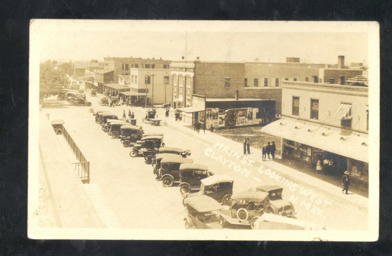 RPPC CLAYTON NEW MEXICO DOWNTOWN STREET SCENE OLD CARS REAL PHOTO POSTCARD