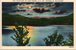 Postcard NC Moonlight on Lake Tahoma - Mt. Mitchell in Background