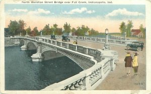Indianapolis IN North Meridian St Bridge Over Fall Creek WB Postcard, Model T
