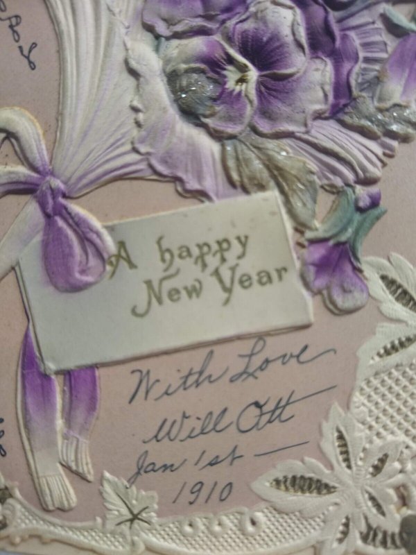 3-Dimensional Postcard A Happy New Year, Bouquet of Flowers Embossed Art Print