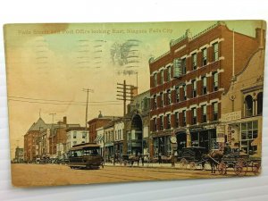 Vintage Postcard 1910 Falls Street & Post Office looking East Niagara Falls City