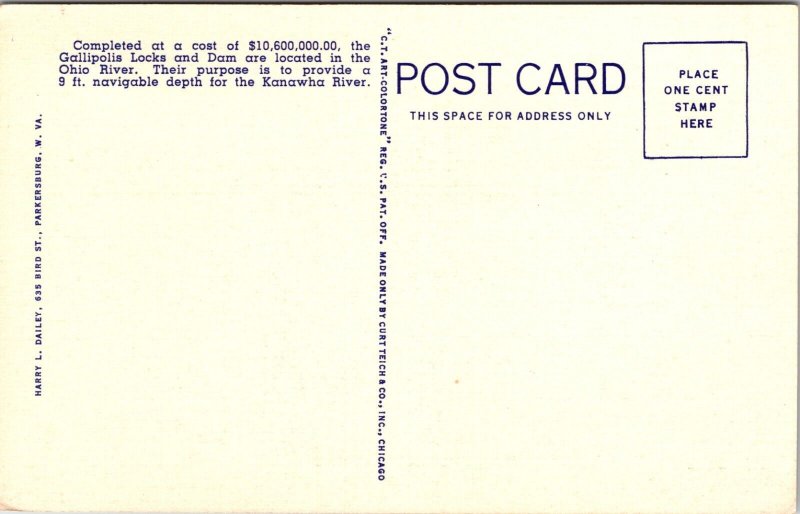 US Gallipolis Super Locks Dam Ohio river West Virginia Postcard