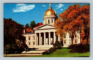 Montpelier VT Capitol Building Golden Dome Fall Foliage Chrome Vermont Postcard 