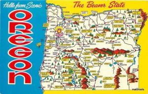 1950s Map Attractions Oregon Beaver State Crocker postcard 1205