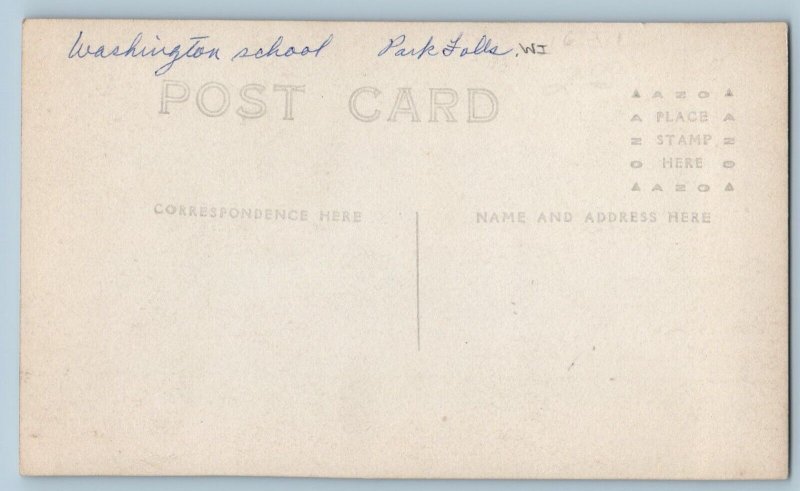 Park Falls Wisconsin WI Postcard RPPC Photo Washington School Campus Building