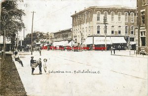 OH, Bellefontaine, Ohio, RPPC, Columbus Avenue, Business Area, 1909 PM, Photo