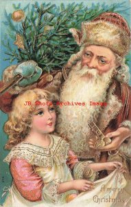 Christmas, Otto Schloss No 642, Brown Robe Santa Holding Tree Gives Girl Walnuts