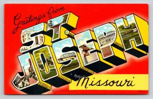 Greetings From St. Joseph Missouri Linen Postcard Curt Teich Landmark Views