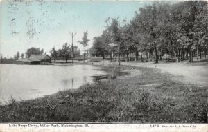 Bloomington Illinois~Miller Park~Lake Shore Drive~Boat House~Pavilion~1909 Pc