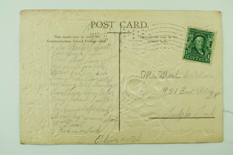 Embossed C. 1910 Easter Anthropomorphic Rabbit & Chicks Flowers Postcard P77