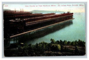 Vintage 1909 Postcard Aerial View Ore Docks at Two Harbors Near Duluth Minnesota