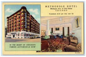 c1940 Metropole Hotel Michigan Ave. 23rd Street Lobby Chicago Illinois Postcard