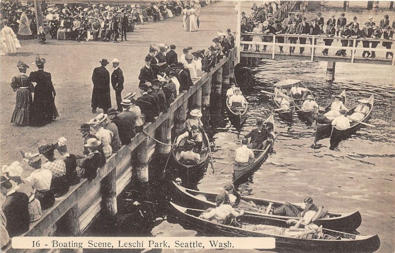 Boating Canoe Scene Leschi Park Seattle Washington 1910c postcard