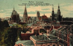 Germany Aachen Panorama mit Dom St. Foilanskirche, Rathaus Vintage Postcard C275