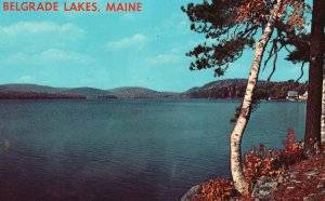 Postcard Scenic View Along the Shore Early Autumn Foliage Belgrade Lakes Maine