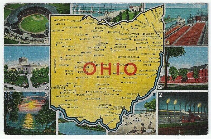 OHIO Large letter Linen Postcard With State Views, 1955