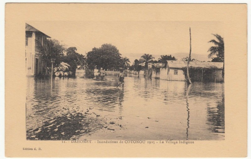 Benin; Dahomey, No 11,1925 Cotonou Floods, The Native Village PPC, By ER, Unused