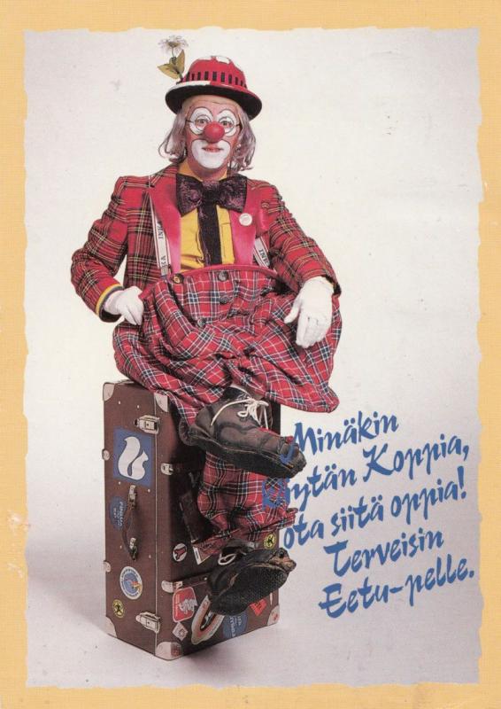 Finland Finnish Clown On Travelling Suitcase Postcard