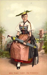 c.'07,  Europe Charm Costumed Woman, #4994 Aargau Old Zurich Postcard