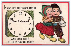 New Richmond Wisconsin Postcard Loveland Clock Dutch Kids c1910 Vintage Antique