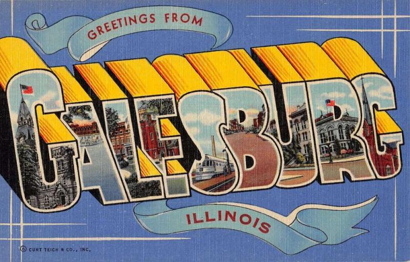 Galesburg Illinois Greetings Large Letter Linen Antique Postcard K20319