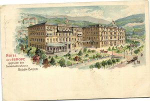 PC GERMANY, BADEN-BADEN, HOTEL DE L'EUROPE, Vintage LITHO Postcard (b31844)