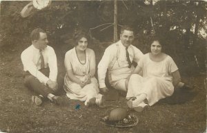 elegant ladies and gentlemen nature outing group photo Postcard