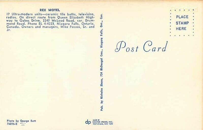 Canada, Ontario, Niagara Falls, Rex Motel, Dexter Press No. 76096-B