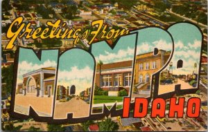 Greetings From Nampa Idaho Large Letter Linen