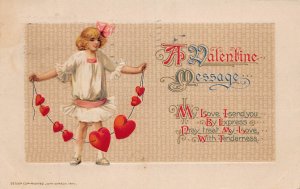 J82/ Valentine's Day Love c1910 Postcard John Winsch Pretty Girl Hearts 208